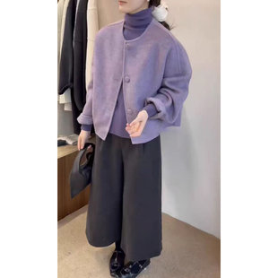 显瘦单排包扣羊毛呢外套 圆领阔版 2025双面羊毛大衣女短款 秋冬新款