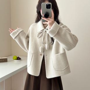 2025秋冬短款 双面羊绒大衣女小个子宽松羊毛呢外套高级双面女 韩版