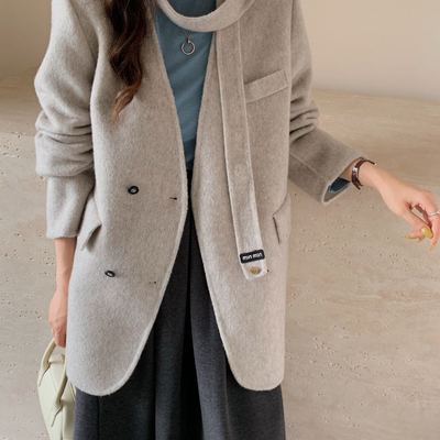 2025秋冬新款韩系双面羊绒大衣女中长款小个子高端羊毛呢外套女