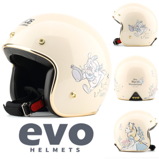 台湾EVO精装 4盔 象牙白爱丽丝复古安全帽摩托车成人头盔男女保暖3