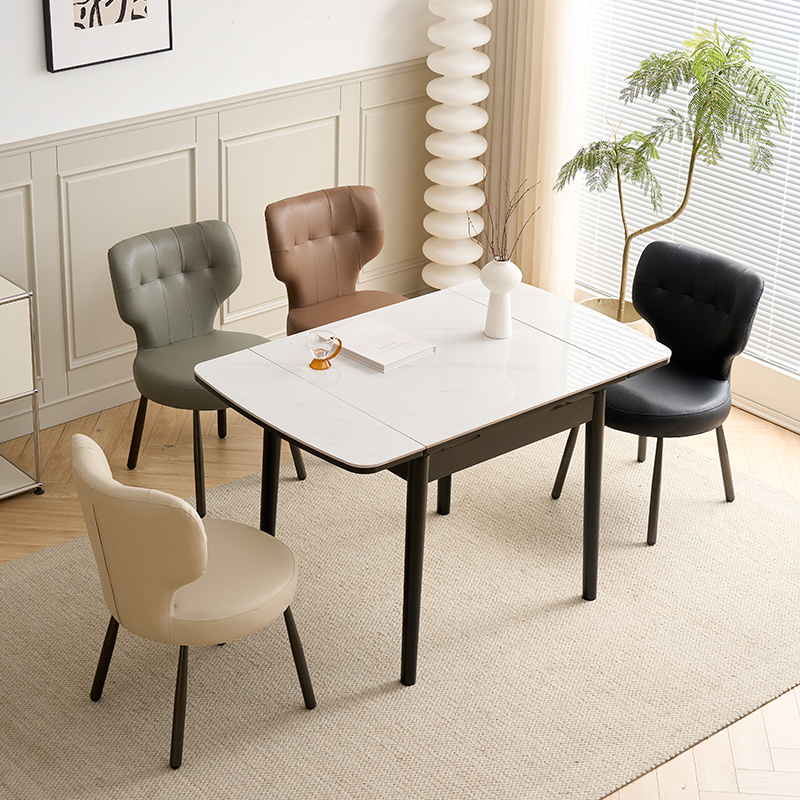 意式亮面岩板伸缩餐桌椅组合