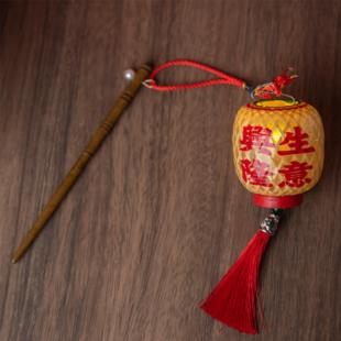 油纸灯笼圆笼款1个-国潮文创礼品古风竹编手工祝福节庆装饰国风