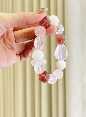 天然草莓晶粉晶莫粉手链老闺蜜手串百搭时尚礼物