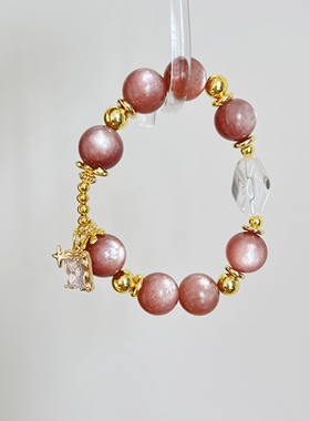 粉锂云母卡14手串女款单圈简约风格饰品礼物送女友闺蜜