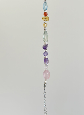 【彩虹手链】合金配件天然紫水黄水海蓝宝粉晶绿水晶随行手链