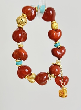 天然玛瑙南红屁桃手串女款设计转运珠手链文玩满色满肉财神礼物