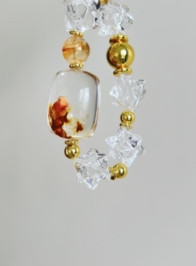 【日照金山】天然白水晶梅尔卡巴胶花平安无事牌手串单圈设计款