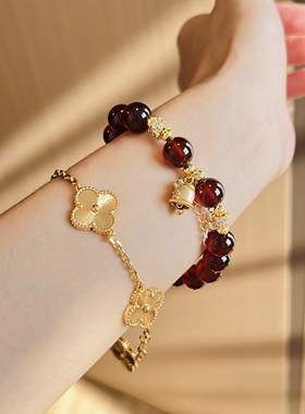 天然石榴石卡10手链女款单圈简约风格饰品礼物送女友闺蜜