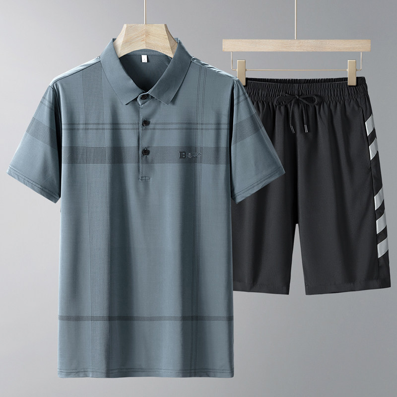 2025新款冰感冰丝套装中老年爸爸装短袖运动休闲冰丝POLO衫套装