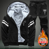 运动服卫衣套装 男士 冬季 9XL大码 胖子连帽外套加绒加肥长裤 两件套