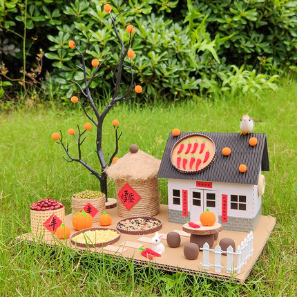 幼儿园亲子diy手工制作小屋房子材料包树枝废物利用粮仓秋天丰收