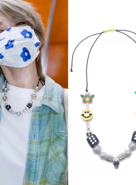 乘风2024刘忻同款珍珠笑脸骰子蝴蝶沙粒硬核项链圈潮酷个性锁骨链