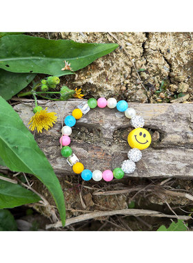 彩珠笑脸闪钻高弹力手链多巴胺串珠时尚趣味环朴宰范同款