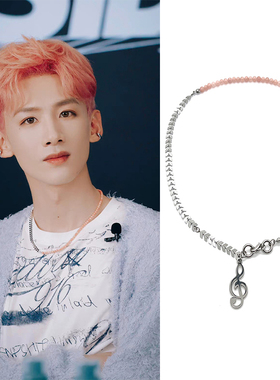 白敬亭同款首饰钛钢箭头拼接橙橘色圆珠音符项链男女短链锁骨链新