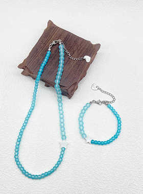 AC青春设计透蓝色水晶贝壳星星项链爱心手链套装百搭BLUE日韩饰品