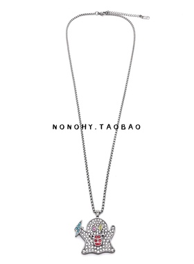 国潮镶钻幽灵表情吊坠项链