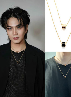 build金建成同款黑金色圆圈项链长短链套装轻奢文艺周边饰品