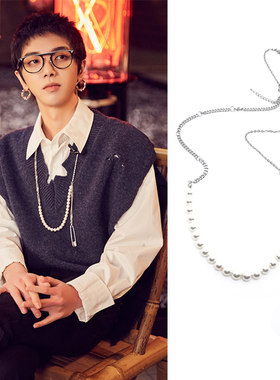 华晨宇成都太古里体验店开幕花花同款贝珠别针项链轻奢毛衣链