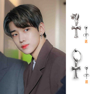 韩剧语义错误朴宰灿同款圆圈十字架花星耳钉针环坠夹复古雕刻饰品