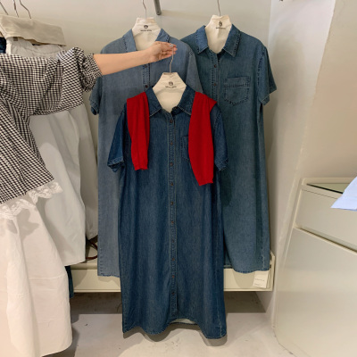 韩系简约风牛仔连衣裙衬衣长女