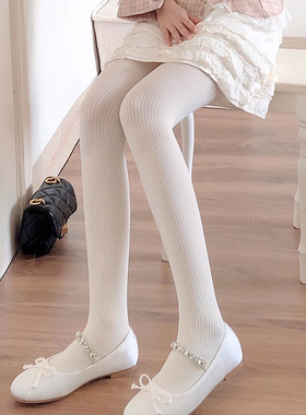 粗竖条日系jk白色连裤袜女春秋竖条纹天鹅绒烟灰色打底袜甜美白丝