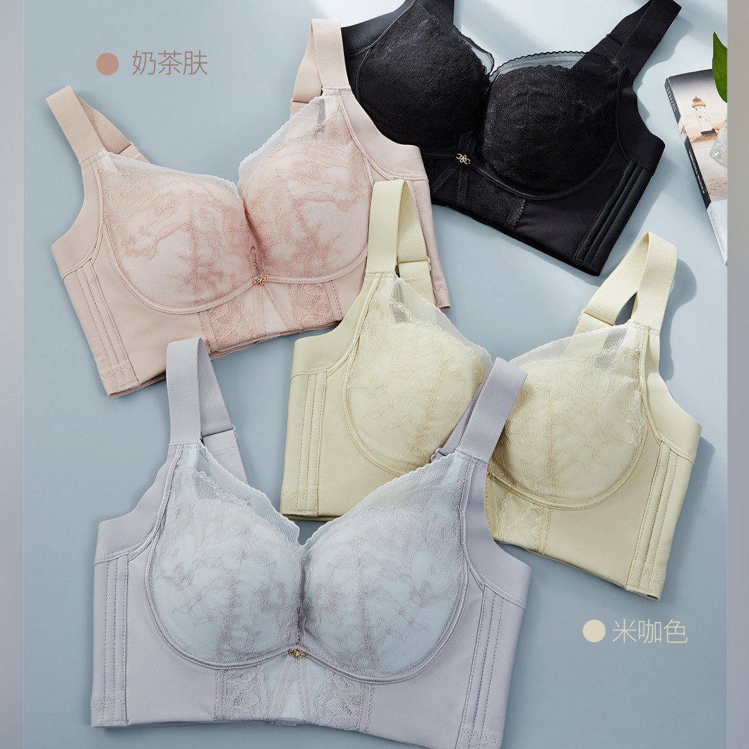 丝洛芬9858无钢圈中厚杯文胸聚聚舒适透气收副乳五排扣调整型内衣