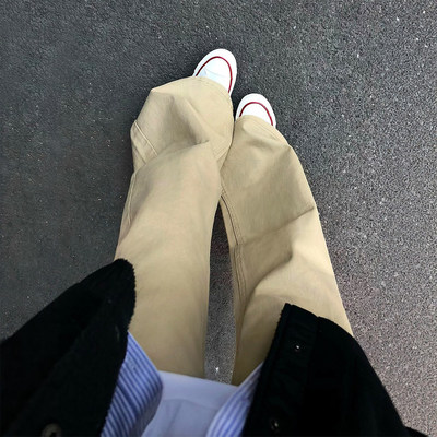 复古卡其色直筒牛仔裤女