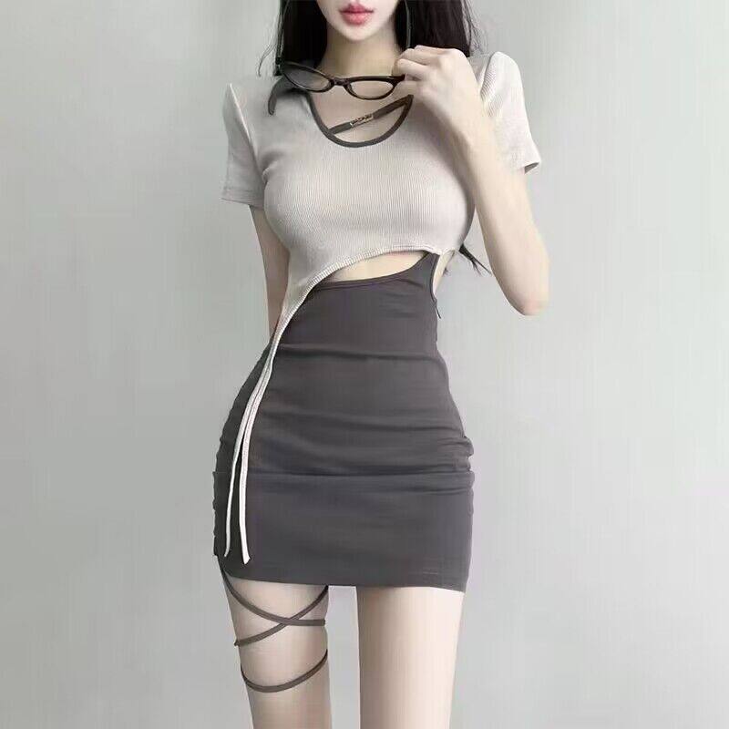纯欲风气质设计感绑带连衣裙小众小心机别致辣妹包臀短裙子潮