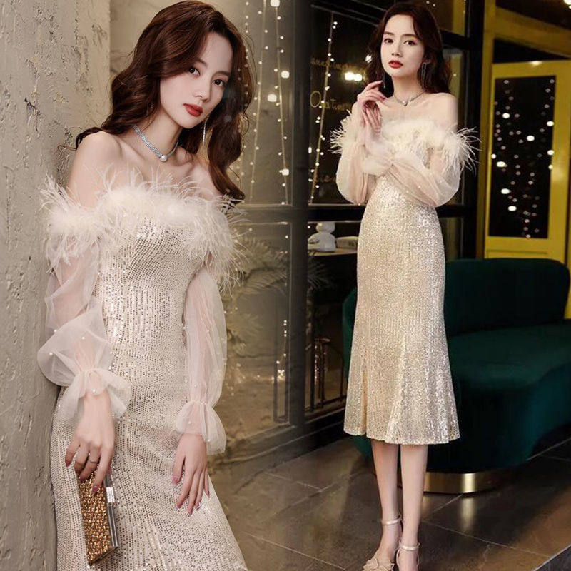 洋装小晚礼服女2025夏季气质名媛高档轻奢亮片修身短款宴会连衣裙