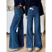 梨型身材高腰弹力百搭马蹄喇叭裤 蓝色微喇牛仔裤 大码 新款 子 女秋季