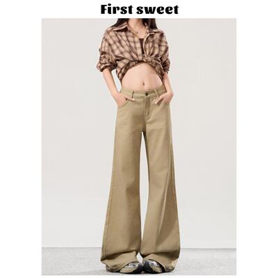 卡其色微喇牛仔裤女秋冬
