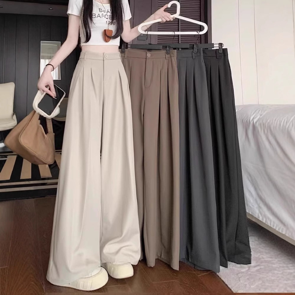 杏色西装阔腿裤女夏季 新款高级感垂感宽松小个子休闲直筒裤裙