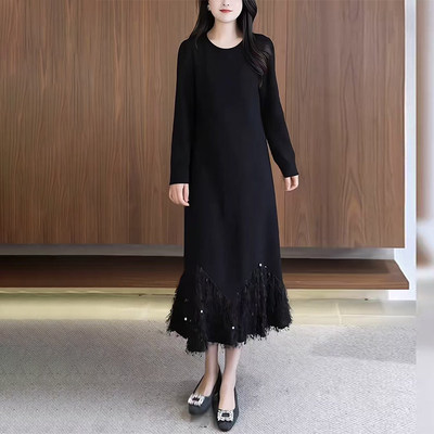 高级感亮片拼接黑色洋装