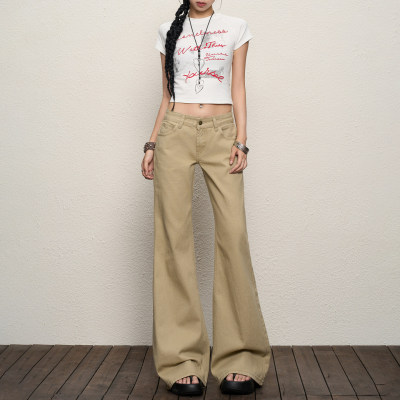 美式卡其牛仔裤女2025冬