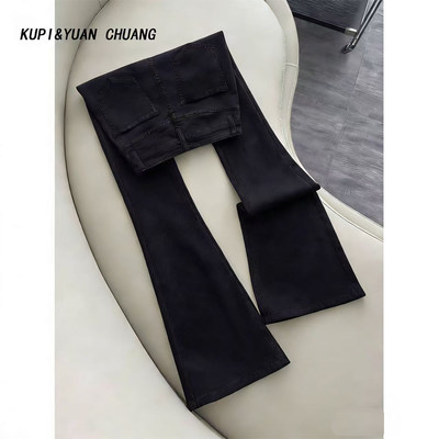 黑色窄版微喇牛仔裤女202