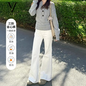 子 小个子高腰显瘦拖地喇叭裤 竹节纹三防白色微喇牛仔裤 女2026新款