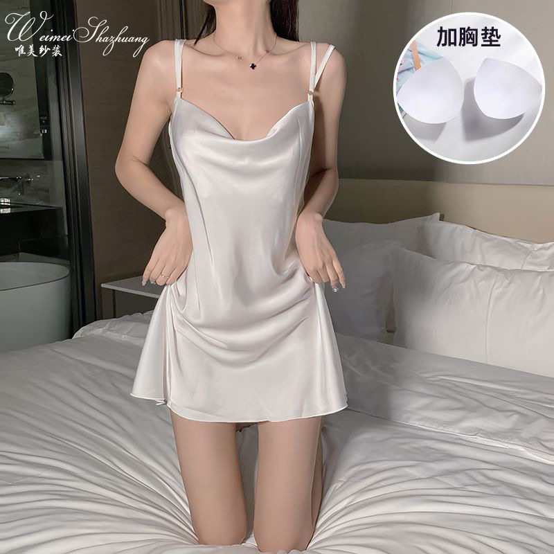 唯美紗堆堆V领柔美修身显瘦纯欲蝴蝶露背性感缎面女家居睡裙套装