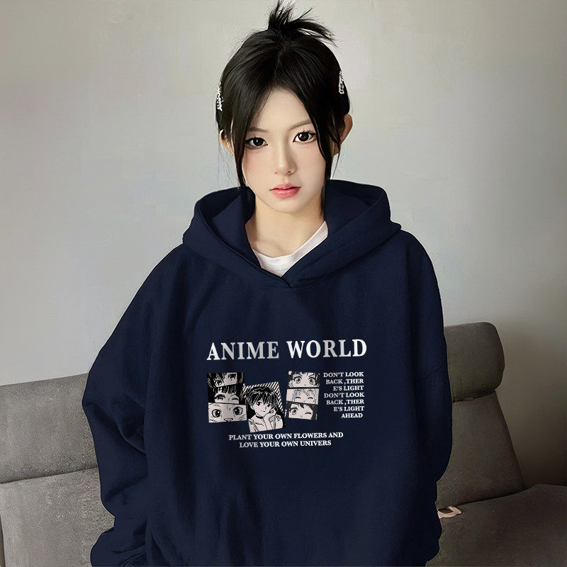 藏青色连帽运动衫女2026新款爆款加绒厚秋冬上衣春秋季薄款早春外