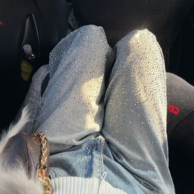 满天星烫钻阔腿牛仔裤女