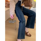 胖mm高腰显瘦小个子直筒裤 满天星烫钻牛仔裤 大码 新款 子 女2026春季