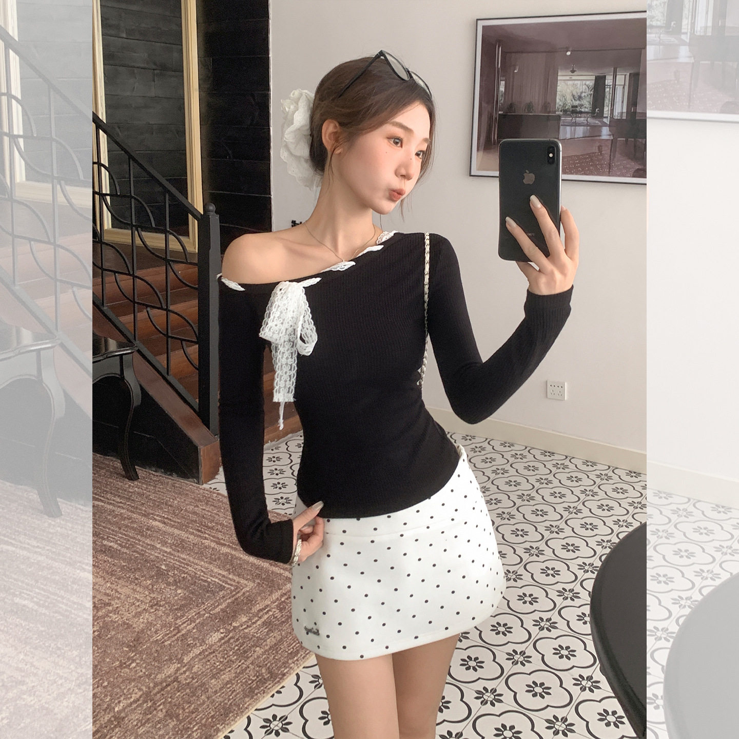 纯欲甜辣白色波点印花半身裙女2026秋季新款防走光A字包臀短裙裤