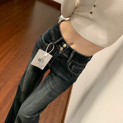 复古微喇直筒牛仔裤女春