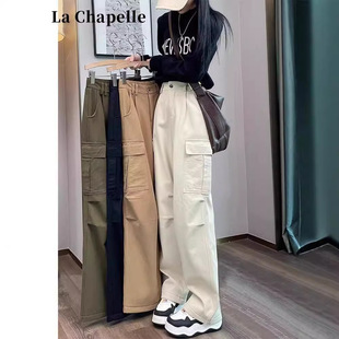 美式直筒工装裤女春秋新款高腰宽松登山裤小个子窄版阔腿运动长裤