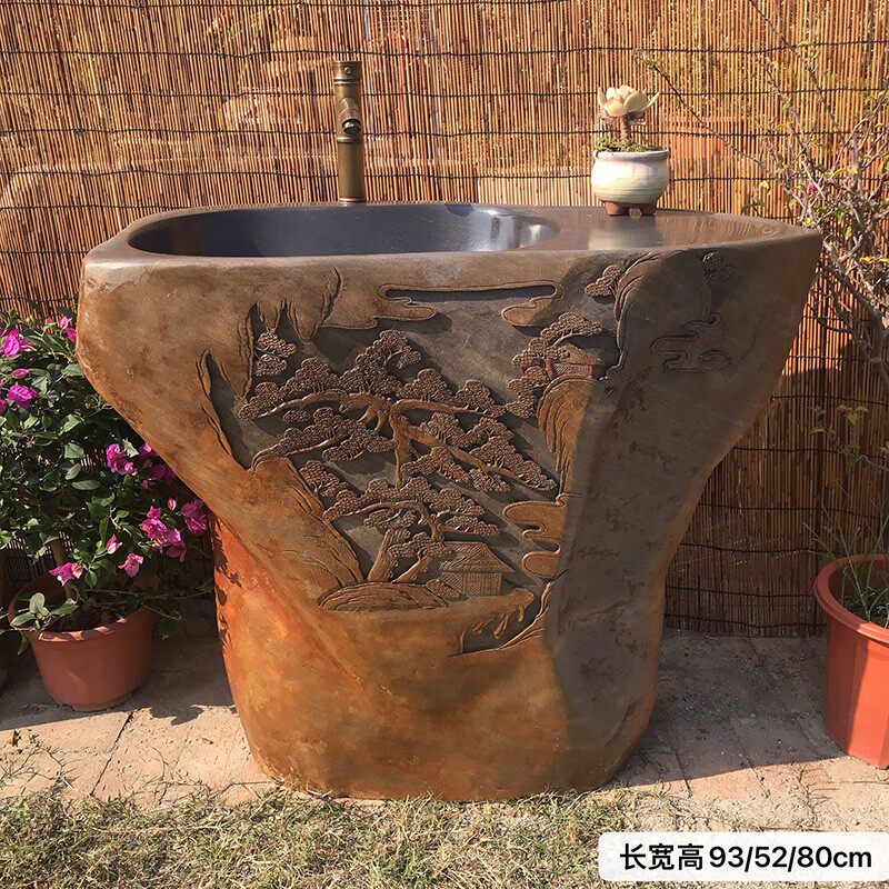 新品庭院洗手台天然砚石立柱式