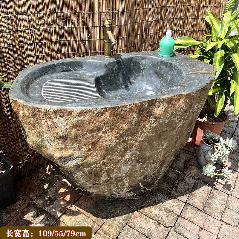 青石复古中式庭院民宿洗水池石槽