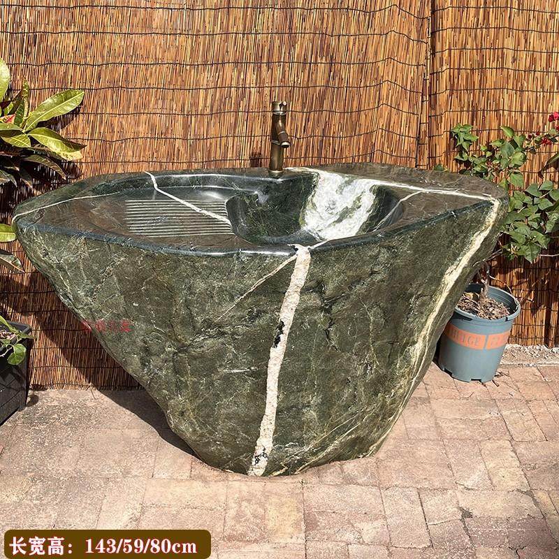 超大型天然富贵绿原石洗衣池户外