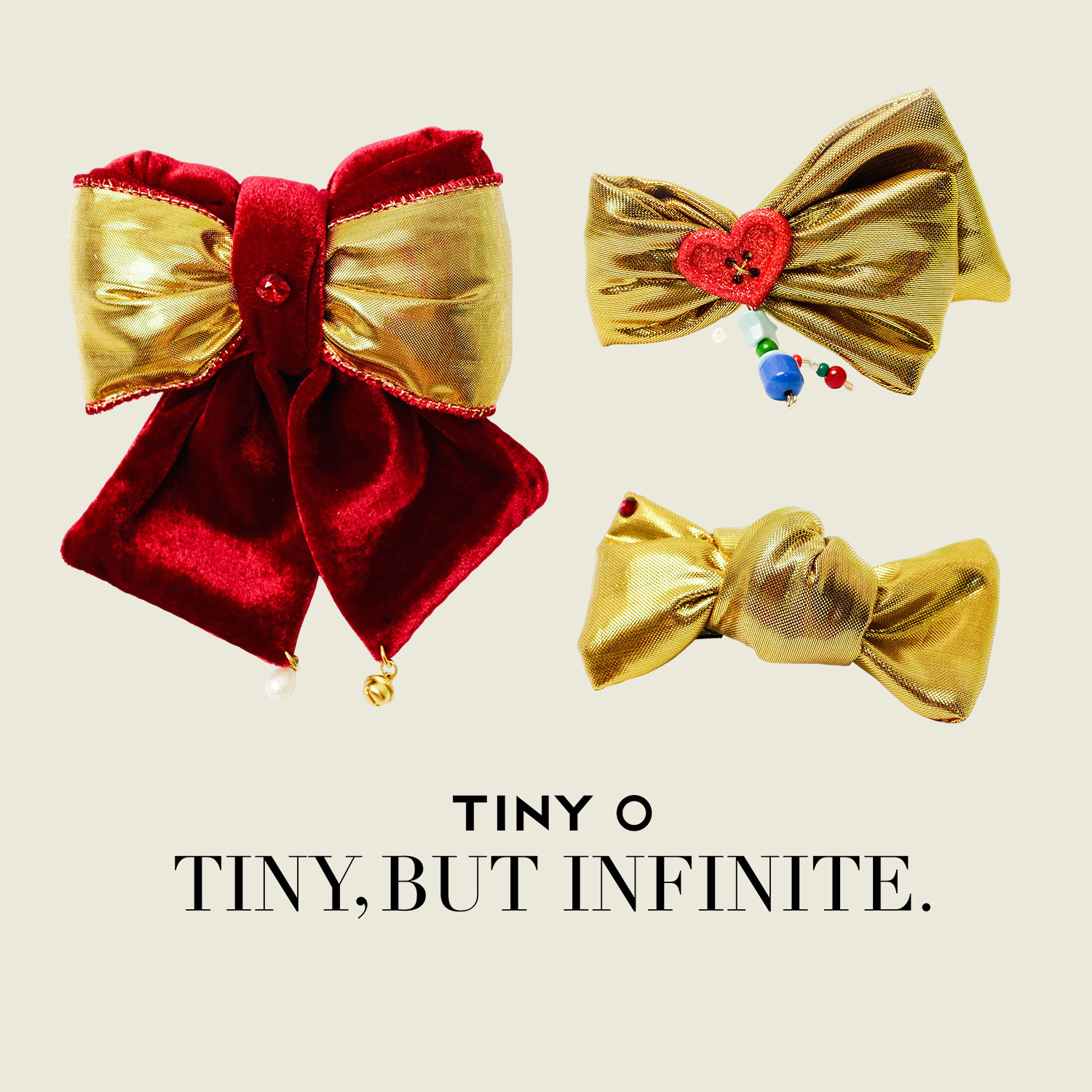 TINY O原创 璀璨 闪亮蝴蝶结红色新年发夹边夹刘海夹