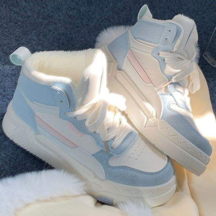 学院风ins厚底板鞋新款小白鞋秋高帮鞋女加绒百搭运动小众冬休闲