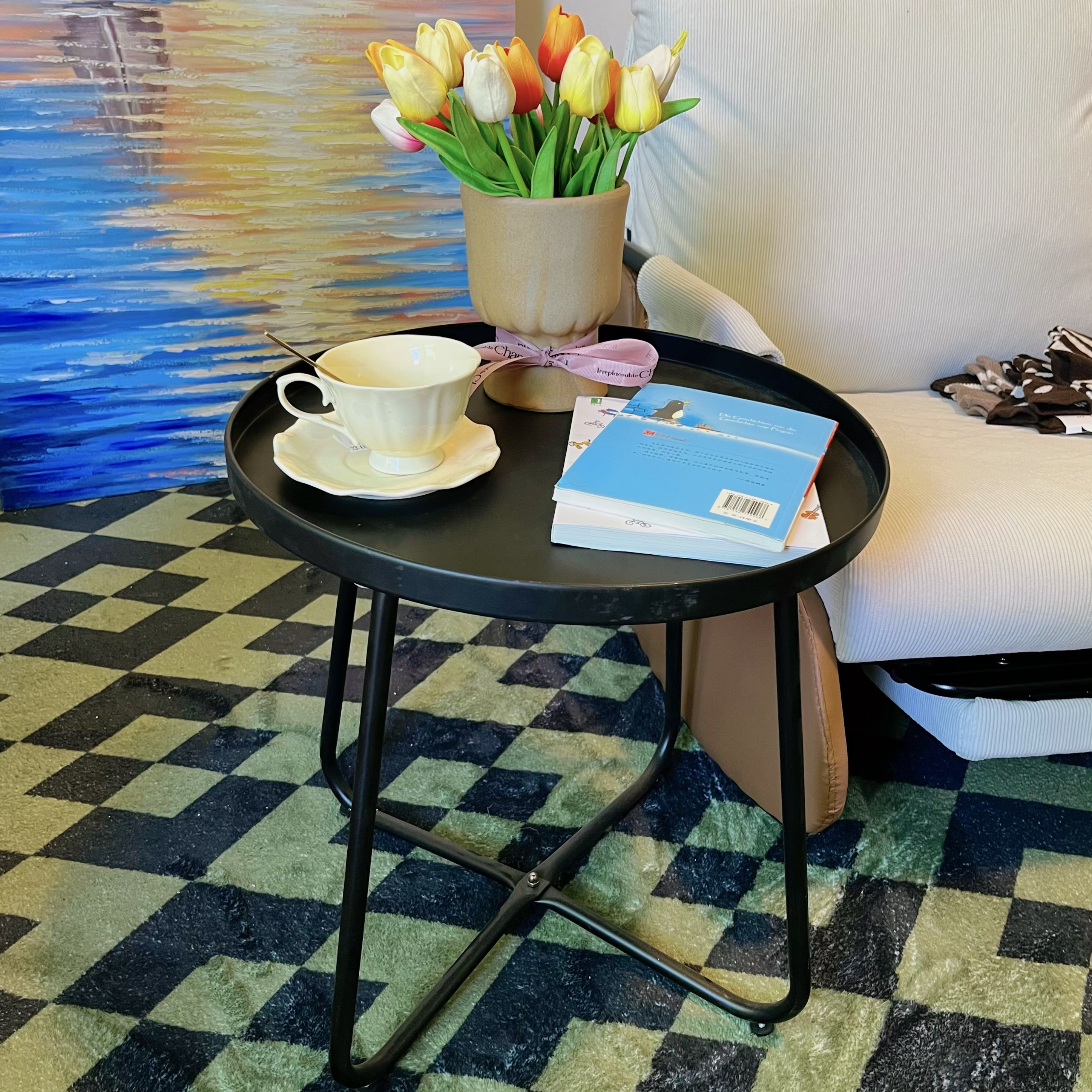 北欧风铁艺托盘边几 黑/白/浅灰三色可选 客厅沙发边桌置物小茶几