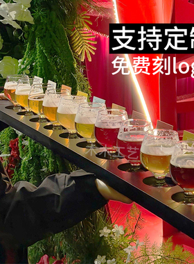 实木12孔黑色底座威士忌品鉴托盘精酿啤酒插卡酒杯架厂家可定制